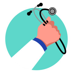 Clip art of a doctor hand holding a stethoscope, vector illustration