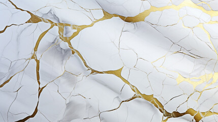 polished slab of white marble with gold veins. Generative Ai. 