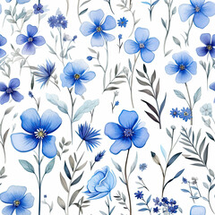 Watercolour pattern of a trendy filed flowers, floral seamless pattern