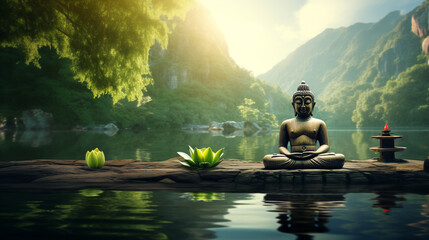 buddha statue in lotus position. Generative Ai.  - obrazy, fototapety, plakaty