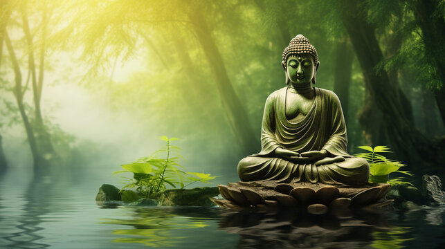 buddha statue on a sunny morning. Generative Ai. 