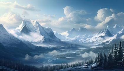 Fantastic mountains and sky landscape view