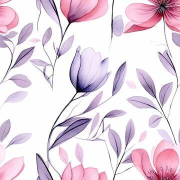 Watercolour pattern of a trendy filed flowers, floral seamless pattern