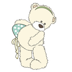 Brown teddy bear with sweet pink bow cute beautiful hand-drawn seamless sticker fashion