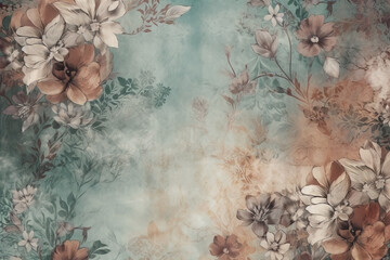 Vintage flowers background. Old grunge paper texture. Ai generated