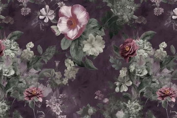 Wandcirkels tuinposter Vintage flowers background. Old wallpaper. Ai generated © Artem81
