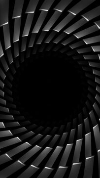 Vertical video circle tunnel of illuminated black gradient tubes