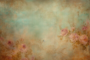 Vintage background, floral illustration. Old paper texture. Ai generated