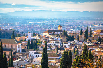 Ancient Albayzin neighbourhood in Granada panoramic view