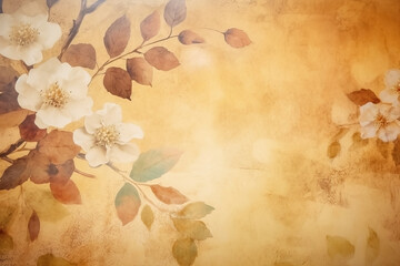 Vintage flowers background. Old grunge paper texture. Ai generated