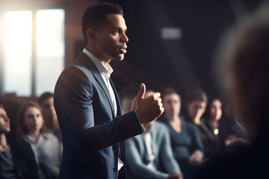 Image of professional delivering presentations to an audience