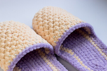 Warm knitted women's slippers. A gift with care. Knitting, hobbies