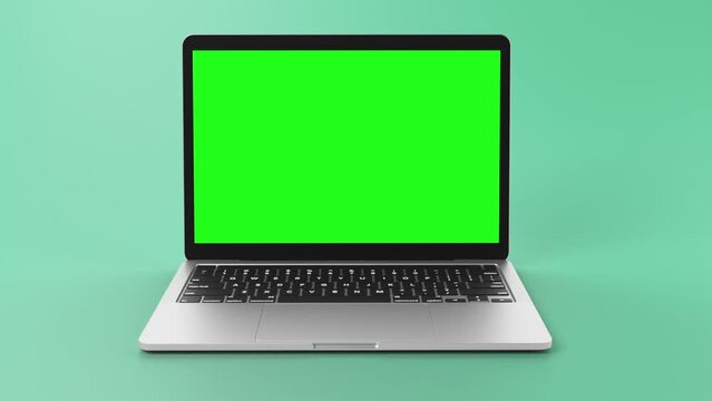 laptop isolated with transparent screen and mint green background.