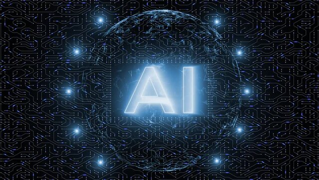 Loop digital tech ai cyberspace sphere with circuits animation.