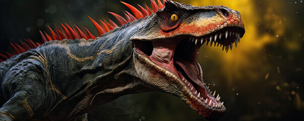 Aggressive dinosaurus portrait. nature background. Dilophosaurus