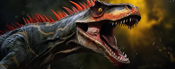 Fototapeten Aggressive dinosaurus portrait. nature background. Dilophosaurus © Michal