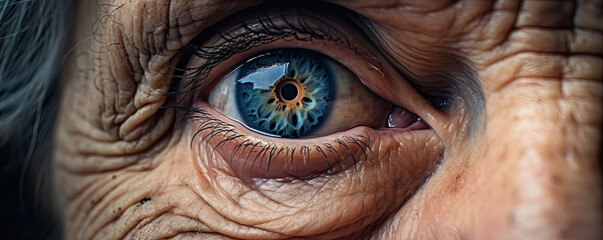 old senior woman wrinkles and eye detail. amazing close up.
