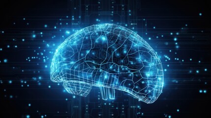 Human brain Artificial intelligence computer data technologies. Futuristic Cyber Technology Innovation. Brain with circuit board and microchips. Deep machine learning and AI neural network concept.