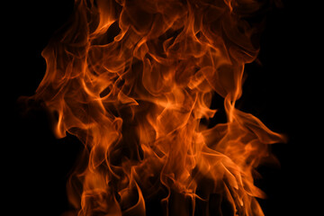 Fire flame isolate on black background. Burn flames, abstract texture. Art design for fire pattern,...