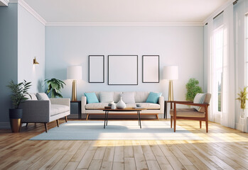 Fototapeta premium interior with blank picture frame, pastel color background