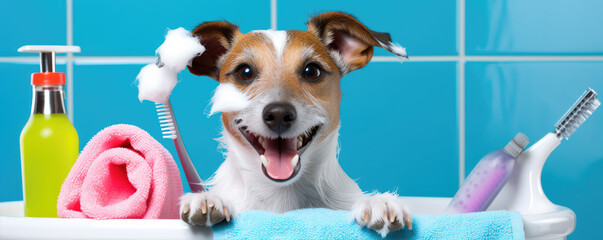 cleaning dog, wide banner