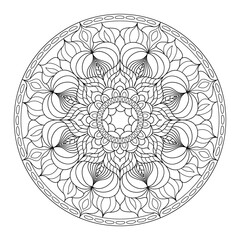 Circular ornament for adult and children's coloring books, scrapbooking or embroidery. Vector illustration in zentangle technique. Simple Doodle style isolated on white background