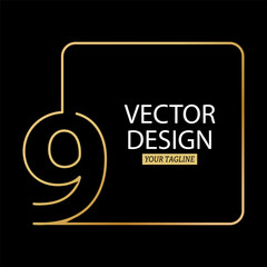 Stylized number 9 with a square border. Vector template for logo, label or sticker.