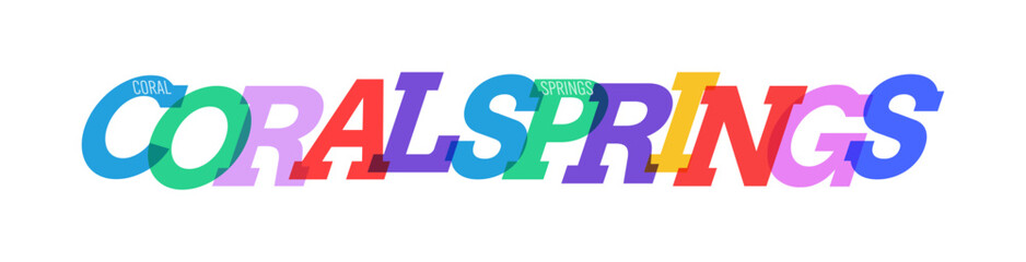 CORAL SPRINGS. The name of the city on a white background. Vector design template for poster, postcard, banner