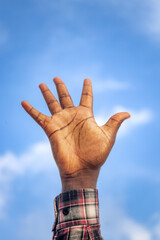 An evocative depiction of five fingers raised to the sky, signifying empowerment and connection.