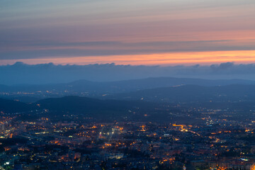 Great view over Braga (Portugal) trom the platform from Sameiro. During sunset.