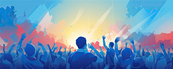 Crowd people at concert travel music festival. illustrated picture.