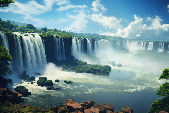 realistic image of Iguazu Falls in Brazil, hyperrealistic photography, ai generated.