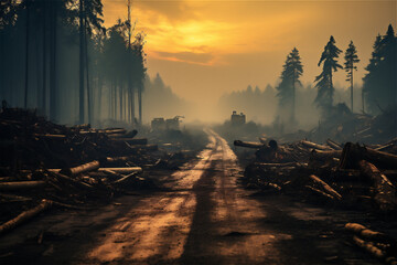 Deforestation and forest degradation, logging timber wood industry