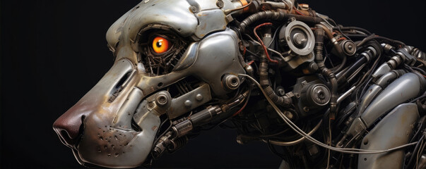 Fototapeta premium futuristic cyberdog or cyborg robotic pet detail with glow light