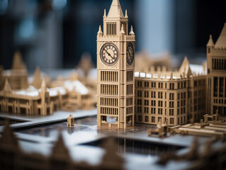 A detailed, close - up image of an architectural scale model, focusing on the minute details and textures, with soft studio lighting