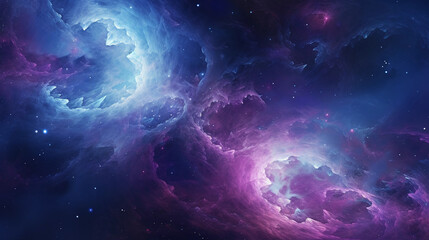 Abstract swirling nebula in vibrant shades of purple and blue, filled with countless twinkling stars, evoking a sense of cosmic wonder. Realistic space texture, long exposure, deep space shot with a H