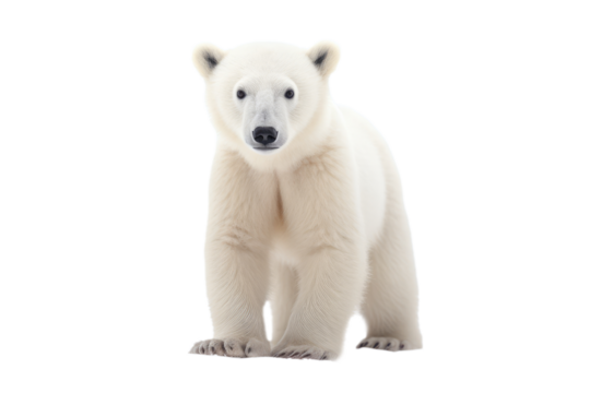 Cute little polar bear, cub, isolated, white background, generative ai
