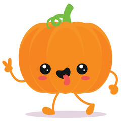 Happy cute smiling pumpkin Cute vegetable vector character isolated on white