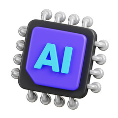 AI microchip icon isolated. AI support in business and artificial intelligence technology concept. 3D Render illustration.