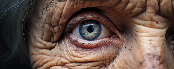 old senior woman wrinkles and eye detail. amazing close up.