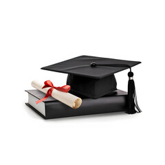 Graduation Cap With Book And Degree Isolated on White Background