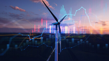 Increase in electricity prices on the world market.
Green energy in full development. - obrazy, fototapety, plakaty