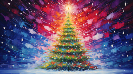 abstract christmas tree oil painted background, generative ai