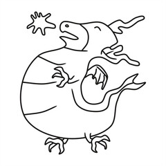 monochrome line art illustration of a cute dragon