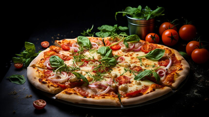 Obraz na płótnie Canvas Delicious appetizing italian pizza new quality universal colorful technology stock image illustration design, generative ai