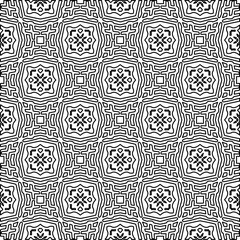 Stylish texture with figures from lines. Abstract geometric black and white pattern for web page, textures, card, poster, fabric, textile. Monochrome graphic repeating design. 