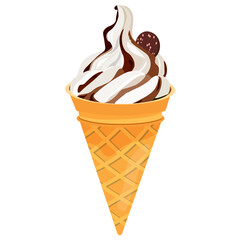 Ice cream cone with chocolate chip cookies