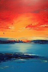 Fototapeta na wymiar landscape sunset sea acrylic