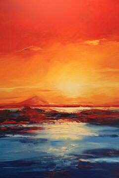landscape sunset sea acrylic