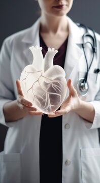 Female doctor holding in hands medical model anatomic organ – heart.